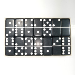 Vtg Set of Puremco No. 616 Standard Black Marblelike Dominoes Made In USA Waco