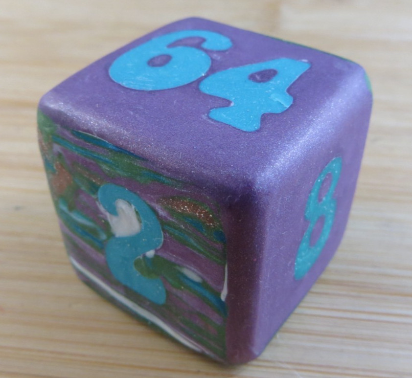 Jena’s Handmade Backgammon Doubling Cube Unique OAK Purple Blue Green #403