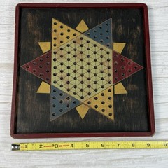 Vintage 1999 Tender Heart Treasure Chinese Checkers 9.5″ Square Wood Board Game
