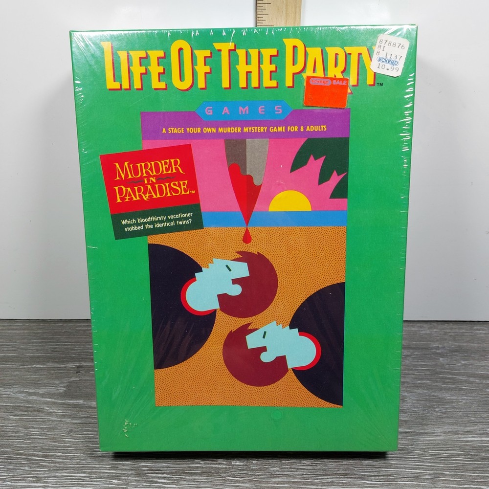 Vtg ’87 LIFE OF THE PARTY MYSTERY MURDER IN PARADISE DINNER PARTY GAME for 8 New