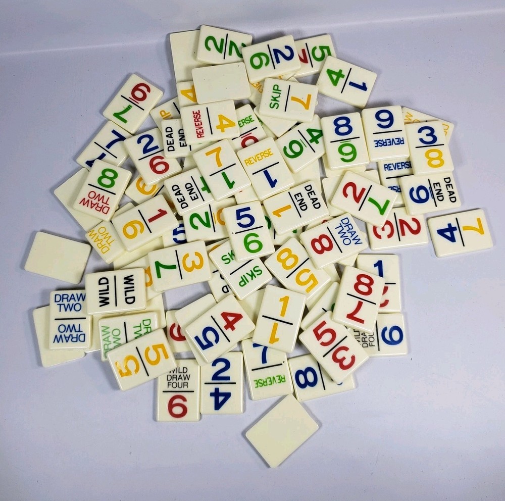 81 Pc Vintage 1986 UNO Dominos Game by International Tile Lot Crafts
