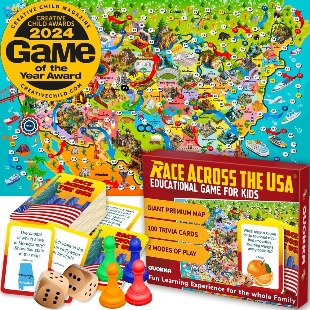QUOKKA Race Across the USA Educational Board Game for Kids New Sealed