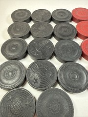 Vintage Wooden Embossed Checkers ~ 14 Black 13 Red ~ Replacement, Decor, Crafts