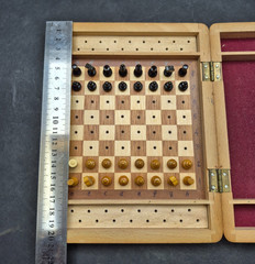 Vintage Soviet Wooden Pegged Chess Set Folding Wooden Box USSR