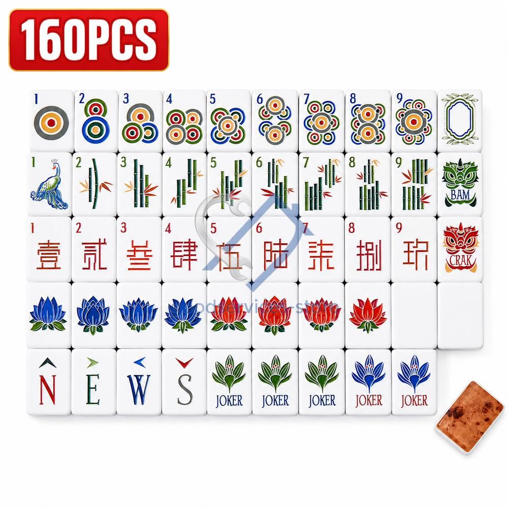 160PC American Mahjong Tiles Set 4-Layer Acrylic Wood Grain Game Pieces US Stock