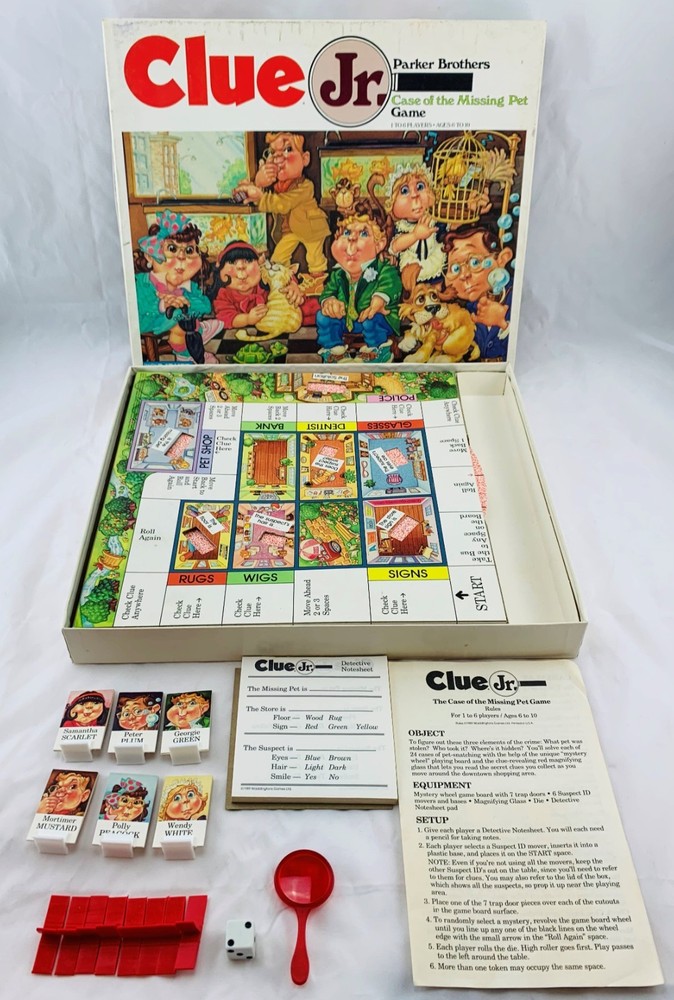 1989 Clue Jr. Case of the Missing Pet Game by Parker Brothers Complete Great Con