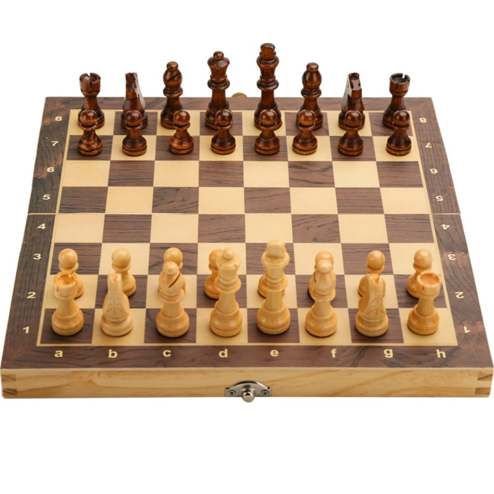 15″ x 15″ Magnetic Wooden Folding Chess Set with 2 Extra Queens, Handmade Game B