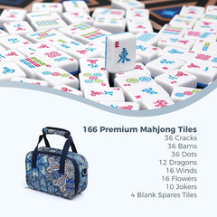 American Mahjong Tile Set with Printed Handbag, 166 Premium Blue Tile and Access
