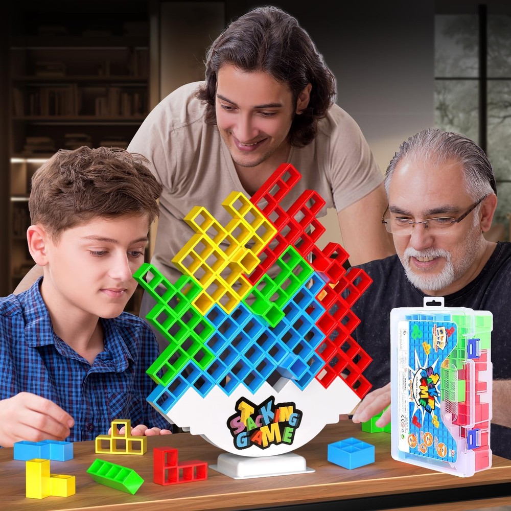 48PCS Tetra Stack Game for Adults & Kids Balance Toy for Family Fun