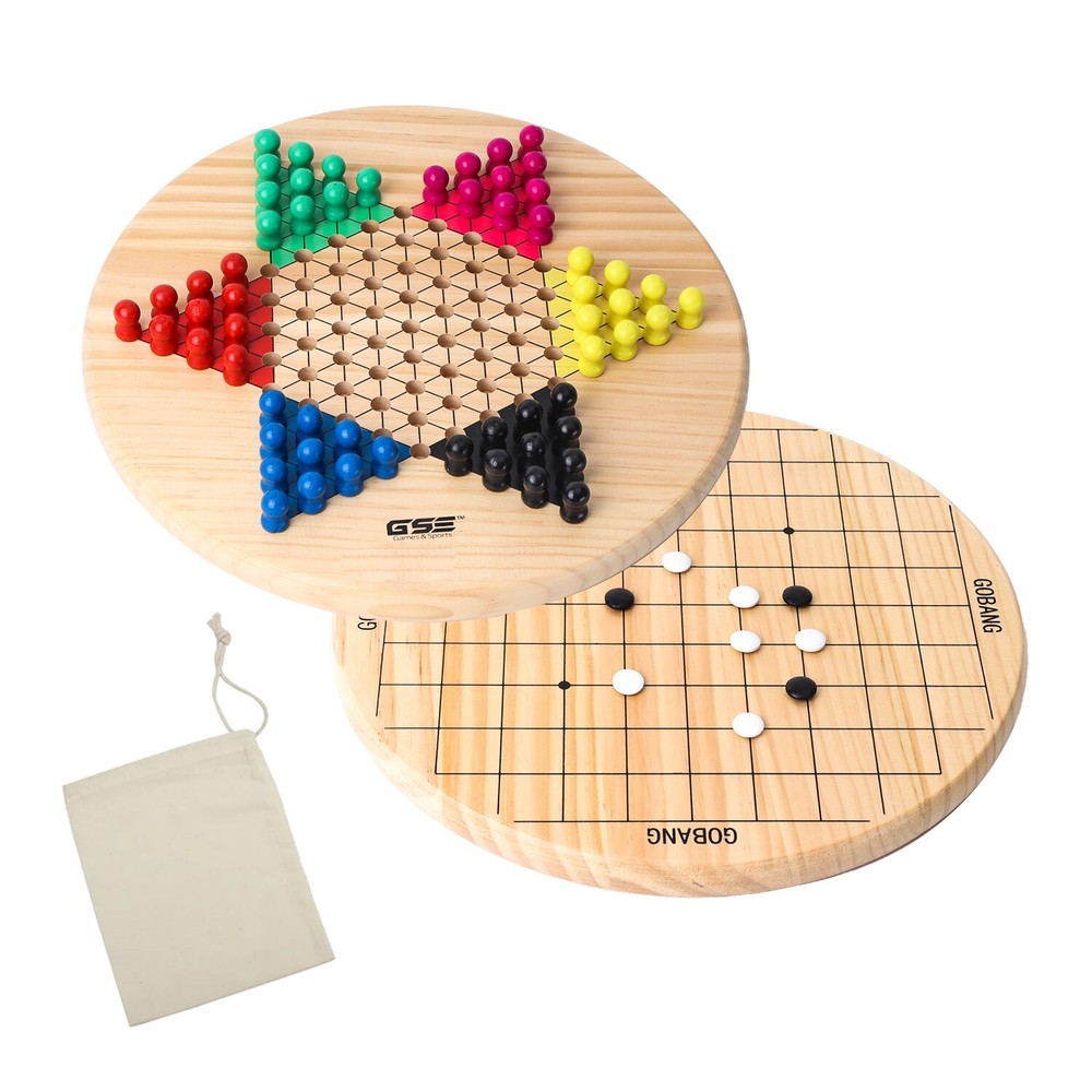 2-in-1 Wooden Chinese Checkers & Gobang(Five In Row) Family Board Game Combo Set