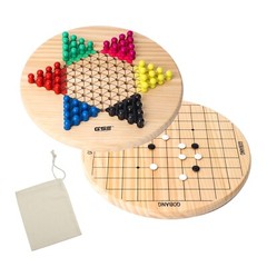 2-in-1 Wooden Chinese Checkers & Gobang(Five In Row) Family Board Game Combo Set