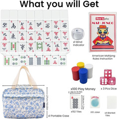 Mahjong Tile Set, American Mahjong Set with Floral Quilted Carrying Bag, 166 Whi