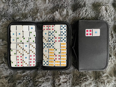 Dominoes 2 Sets of 28 pcs Multicolored with Embroidered Black Zip Cases Complete