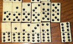 Antique Bone and Ebony Wood Dominos set 26 Dominos, Missing 2/4, 5/6 incomplete