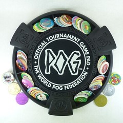 Lot of 100 Pogs, 6 Slammers Ready To Play Tournament Game Board & Pad from 1990s