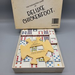 Vtg 1986 Deluxe Chickenfoot 55PC Multicolor Double Nine Dominoes Plastech