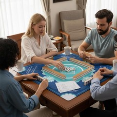 Eueiykw Mahjong Mat for Table 31.5 inches x x 0.17 inches, Blue