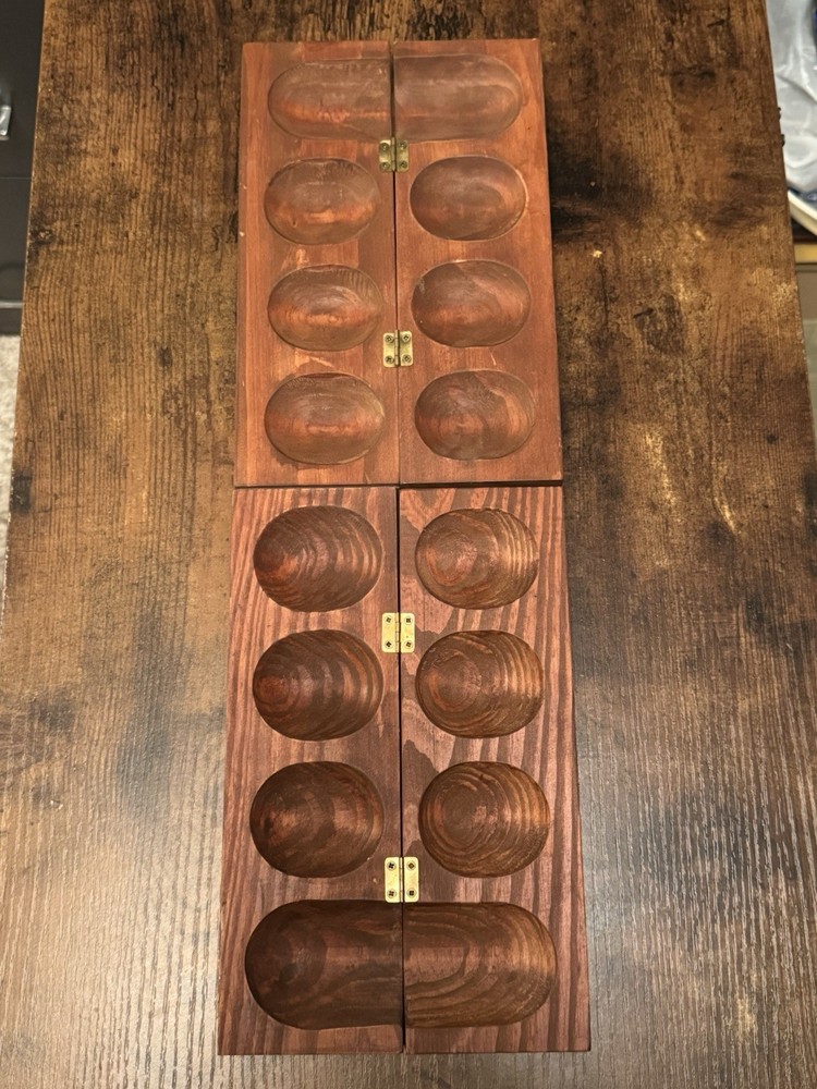 WOODEN MANCALA GAME BOARD ONLY GREAT JEWELRY KEYS TRAY DISH 17” X 5.5”