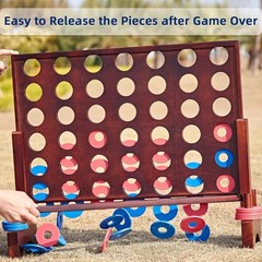 Giant Wooden 4 in A Row Game for Fun Indoor & Outdoor Play – 42 Discs Included