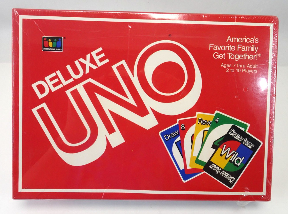 UNO Deluxe Edition Card Game Box Set Vintage 1986 DRAW FOUR! FACTORY SEALED BOX