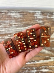 Old World Steampunk Resin Dominoes Game with Velvet Bag 28 pieces Handmade Gift