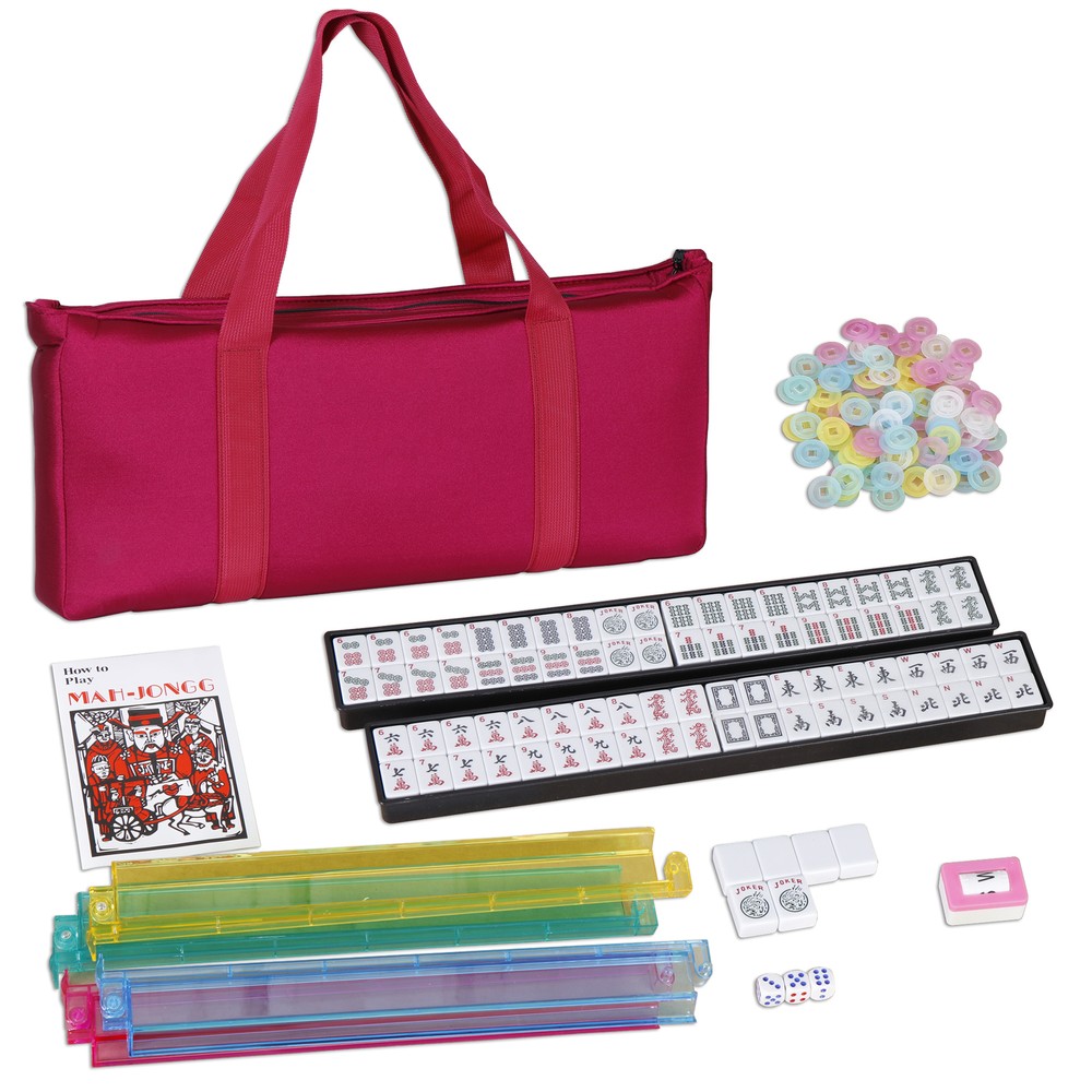 American Mahjong Set 166 Tiles 4 Colors Pushers/Racks Mah Jongg Set W/Soft Bag