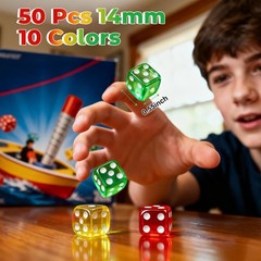 50 Pieces 14mm Dice Set Six Sided D6 Assorted Colors for Board Games