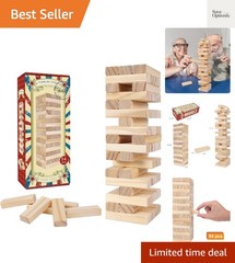 Tumble Tower Game for Kids and Adults, 54pcs Wooden Board Stacking Game for F…