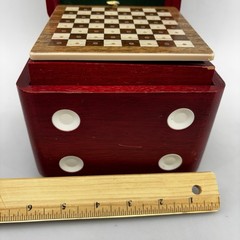 Vintage Cube Compact Portable Multi Game Set in Wooden Dice Box Japan Cards