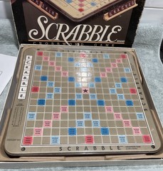 Milton Bradley Scrabble Deluxe Crossword Board Game Rotating Turntable 1988