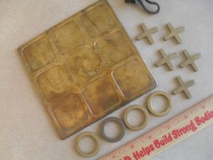 Vintage Brass Tic Tac Toe Board Game – 5.625″ Square – 5 X and 4O Pieces
