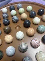 Vtg Semiprecious Stone Marble Solitaire Game 36 1” Stone Marbles 16” Board