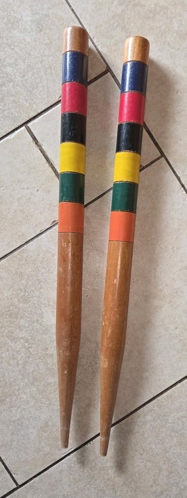 Beautiful vintage wooden croquet Six multicolored game Steaks 24″ X 1 1/2″