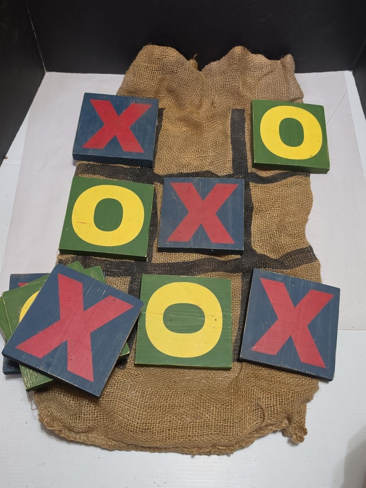 Large 10 Piece Premium Solid Wooden Tic Tac Toe Travel Sack Game 5.5″ X O Cabin