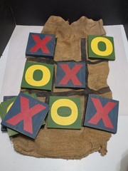 Large 10 Piece Premium Solid Wooden Tic Tac Toe Travel Sack Game 5.5″ X O Cabin