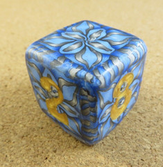 Jena’s Handmade Backgammon Doubling Cube Blue Gold Gray One of A Kind #268