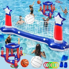Pool Games Set 3-in-1 Volleyball Net Basketball Hoop Ring Toss Large July 250th