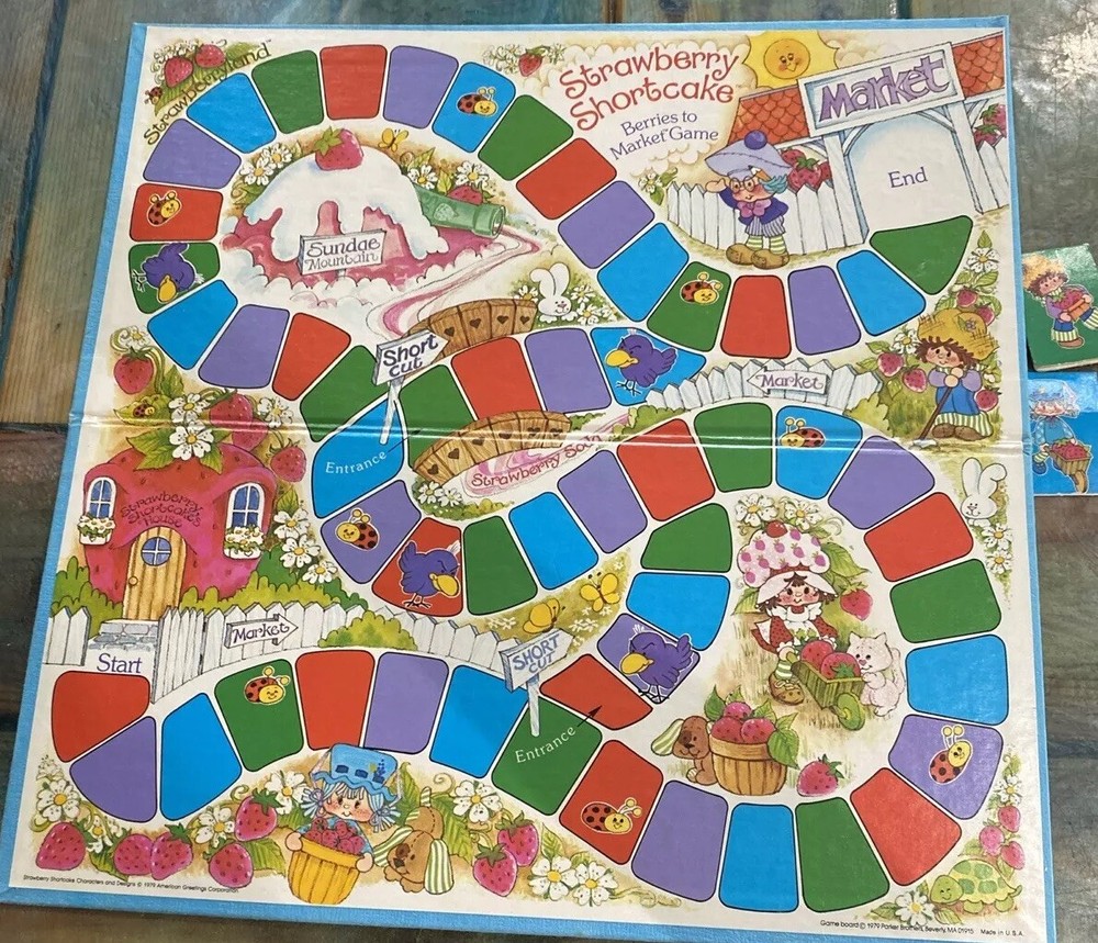 Vintage 1979 Strawberry Shortcake Berries To Market Game BOARD & 2 Pieces