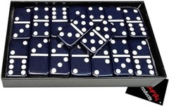 Dominoes Double Six Jumbo Set of 28 Navy Blue title w/White Dots (US Seller)