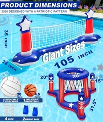 Pool Games Set 3-in-1 Volleyball Net Basketball Hoop Ring Toss Large July 250th