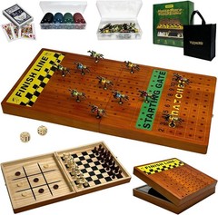 Large 23 inches Horse Race Board Game with Luxury Metal Numbered Horses, 4 in 1