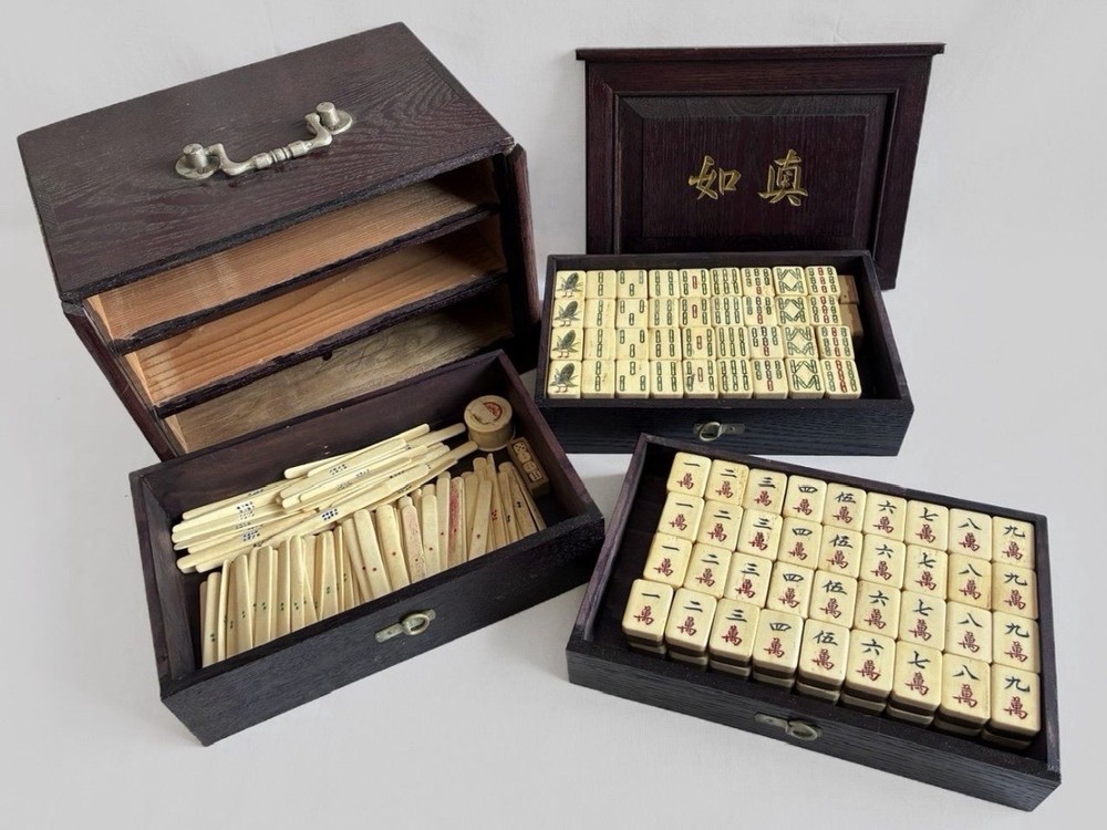 Mahjong Tile retro in wooden case antique rare limited Japan