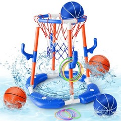 Pool Basketball Hoop 2-in-1 Floating Ring Game 4 Balls Pump Toys Outdoor
