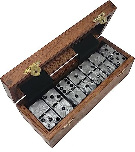 Domino Double Six 6 Silver Tournament Jumbo Pro Size with Spinners – Wood Box