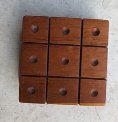 Vintage Handmade Knotty Tic Tac Toe Stained Wood 50s Black & White Marbles 5.5