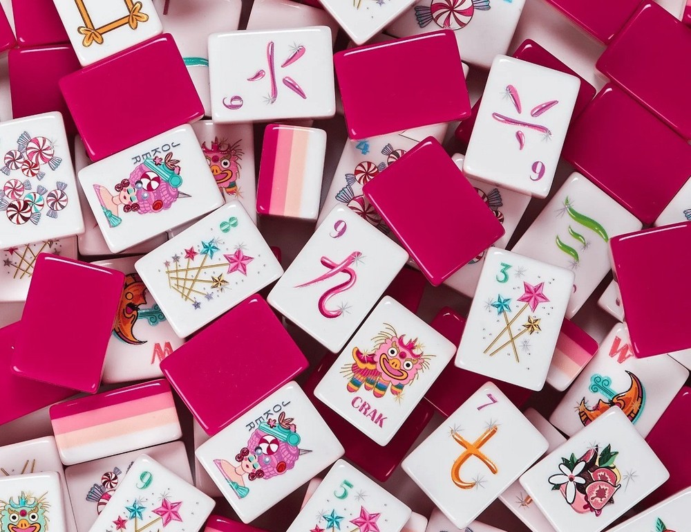 NEW! Vibrant Layered Mahjong Tiles – Full American Set 160Tiles – Rose red candy