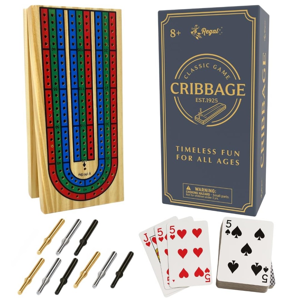 Cribbage Board Game Set w/Storage – Fun Table Game with Wooden Board for Adul…