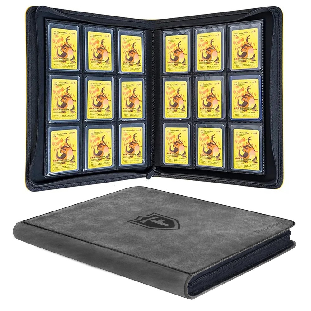 Trendiphy Top Loader Binder – 9 Pocket (3″ 9 pockets, each 3″ x 4″, Dark Grey