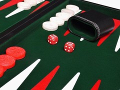18″ Leatherette Backgammon Set – Inlaid Velvet Field – Black/Green Board