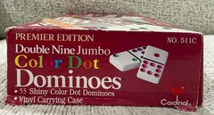 Cardinal Premier Double Nine Jumbo Color Dot Dominoes Set Vinyl Case NEW